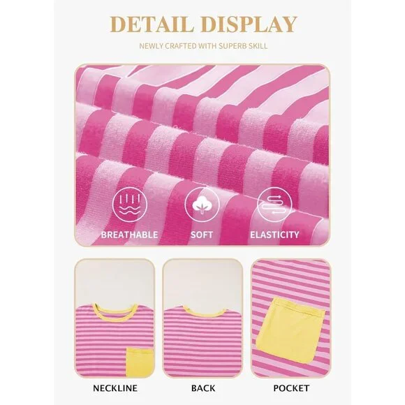 Plus Size Cozy Crewneck Long Sleeve Striped T-Shirt with Pocket for Women - Picture 5 of 5